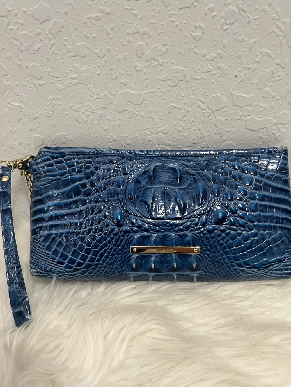 Brahmin Blue Croc-Embossed Wristlet Clutch